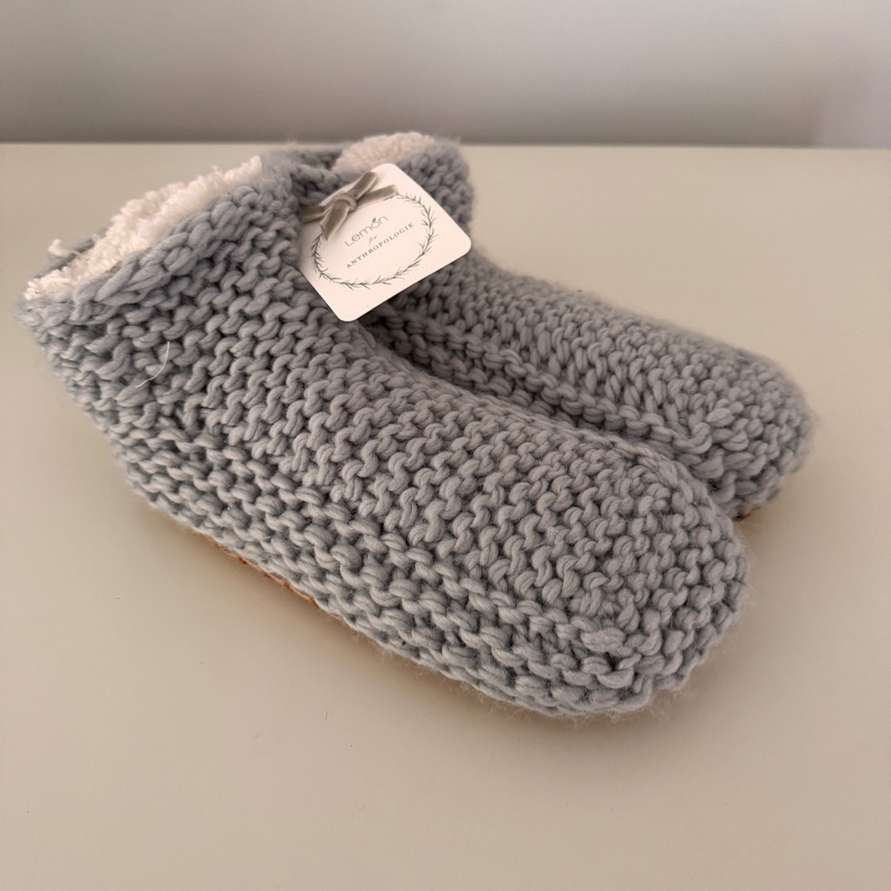 Anthropologie Gray Knit Slippers Cozy Handmade Design